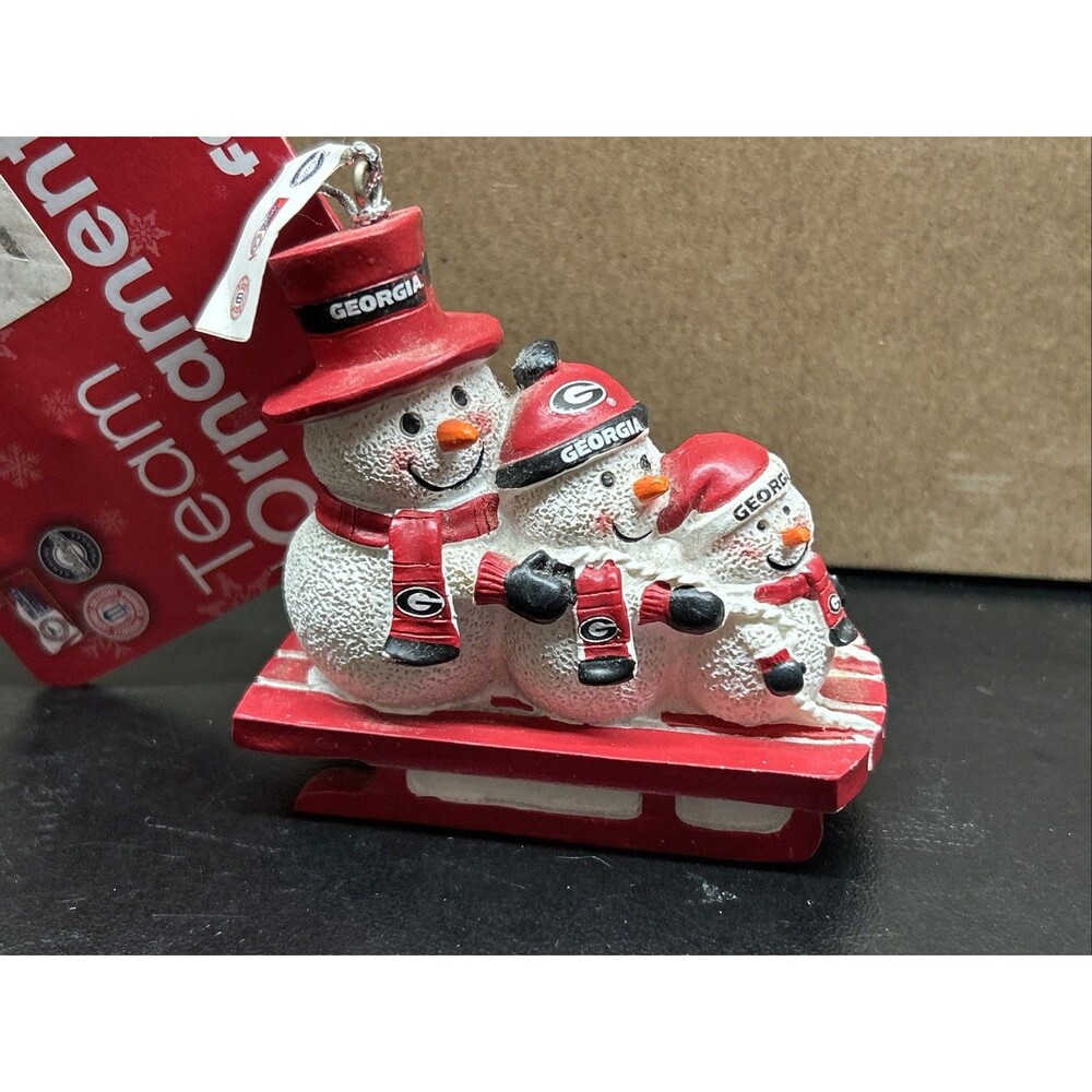 FOCO Georgia Bulldogs Sledding Snowman Christmas Ornament UGA/NCAA Licensed NEW